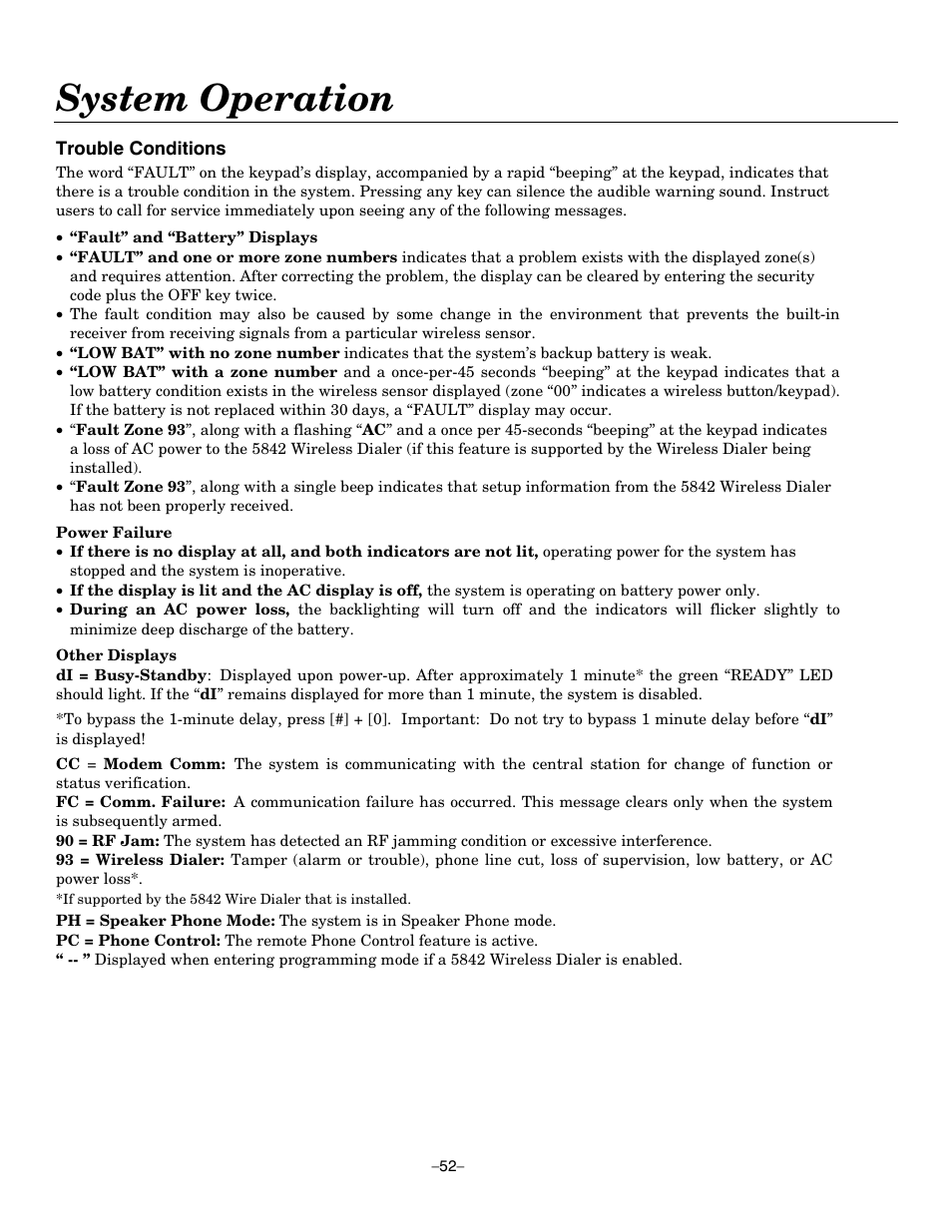System operation | Honeywell ADEMCO LYNXR-EN User Manual | Page 52 / 72