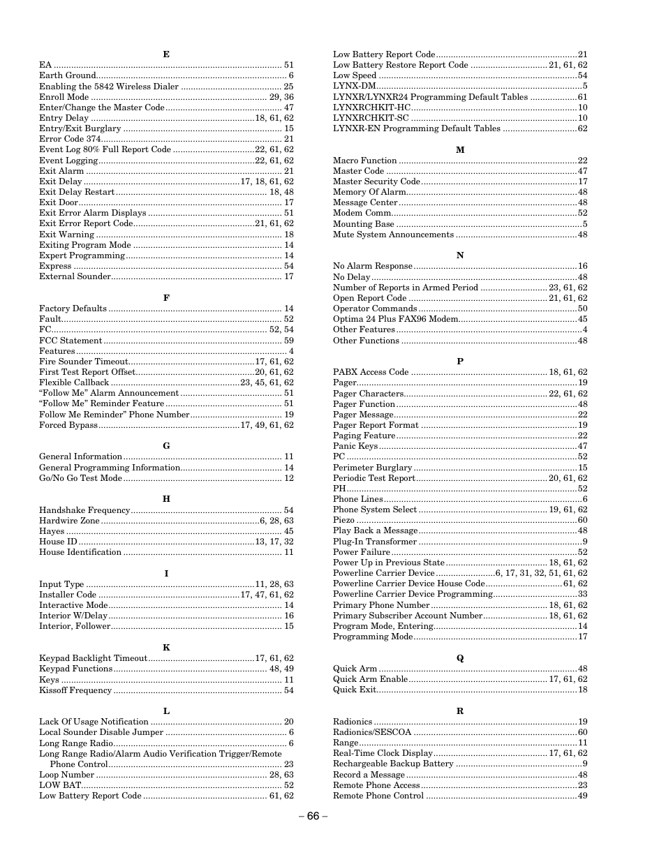 Honeywell ADEMCO LYNXR-EN User Manual | Page 66 / 72