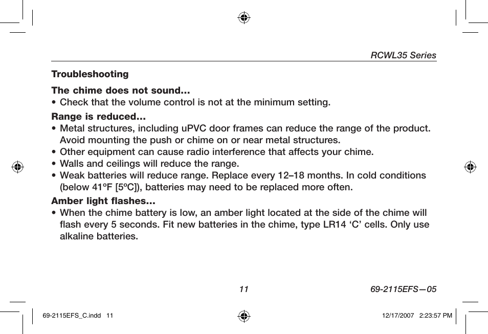 Honeywell RCWL35N User Manual | Page 13 / 48
