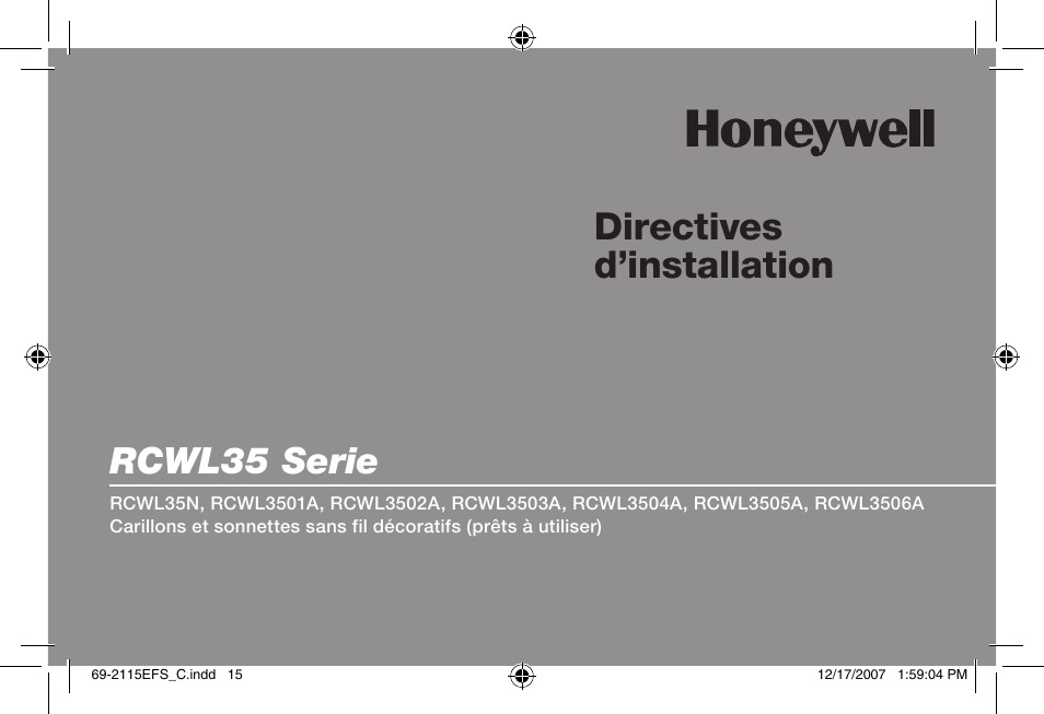 Directives d’installation, Rcwl35 serie | Honeywell RCWL35N User Manual | Page 17 / 48