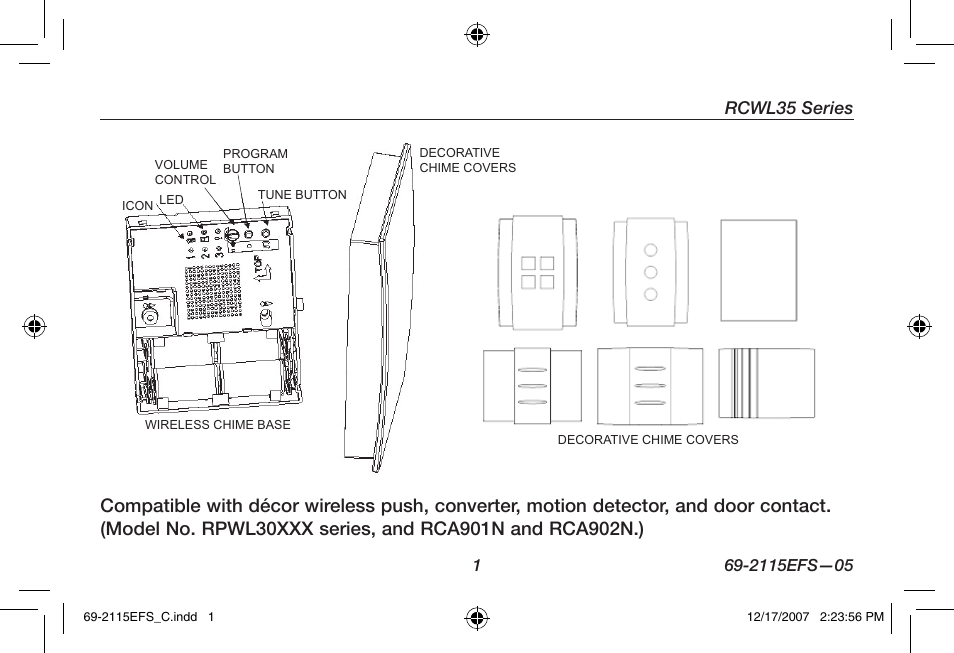 Rcwl35 series | Honeywell RCWL35N User Manual | Page 3 / 48