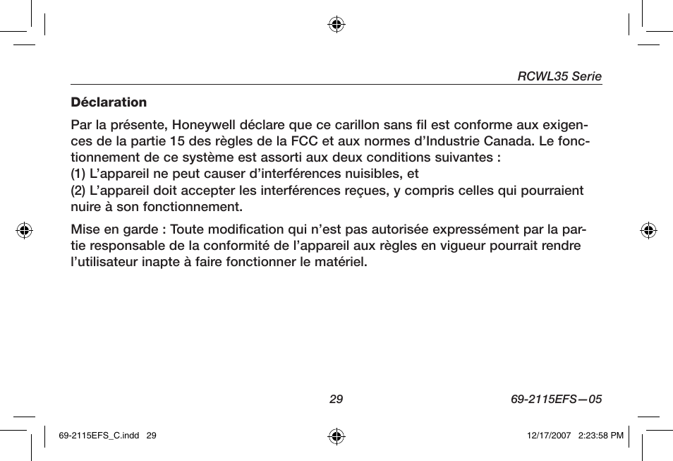 Honeywell RCWL35N User Manual | Page 31 / 48