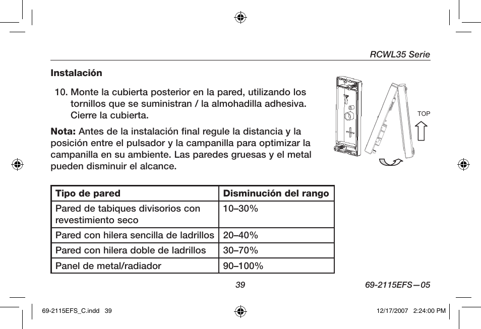 Honeywell RCWL35N User Manual | Page 41 / 48