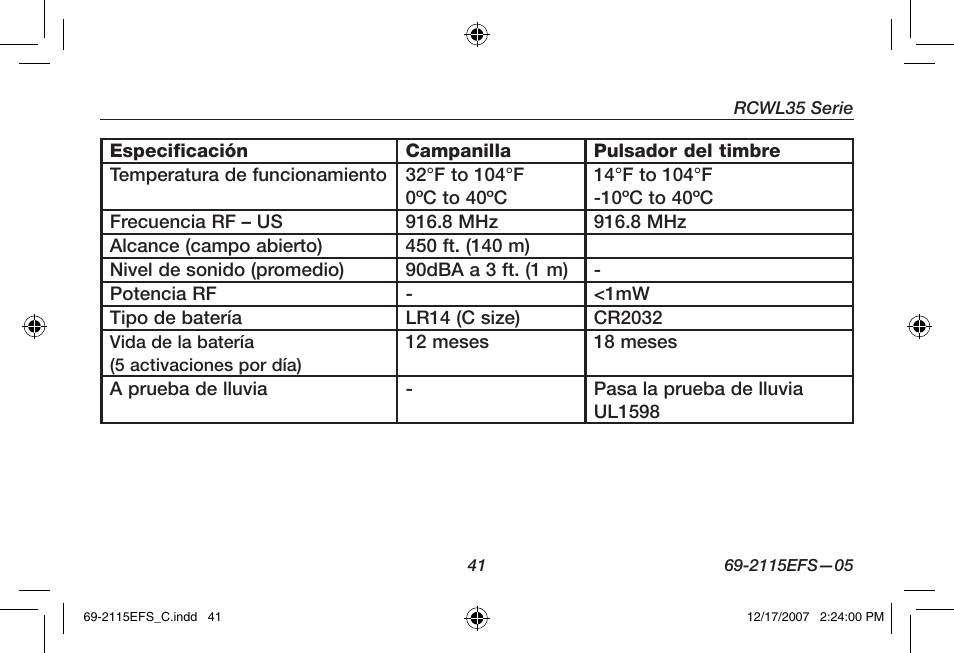 Honeywell RCWL35N User Manual | Page 43 / 48