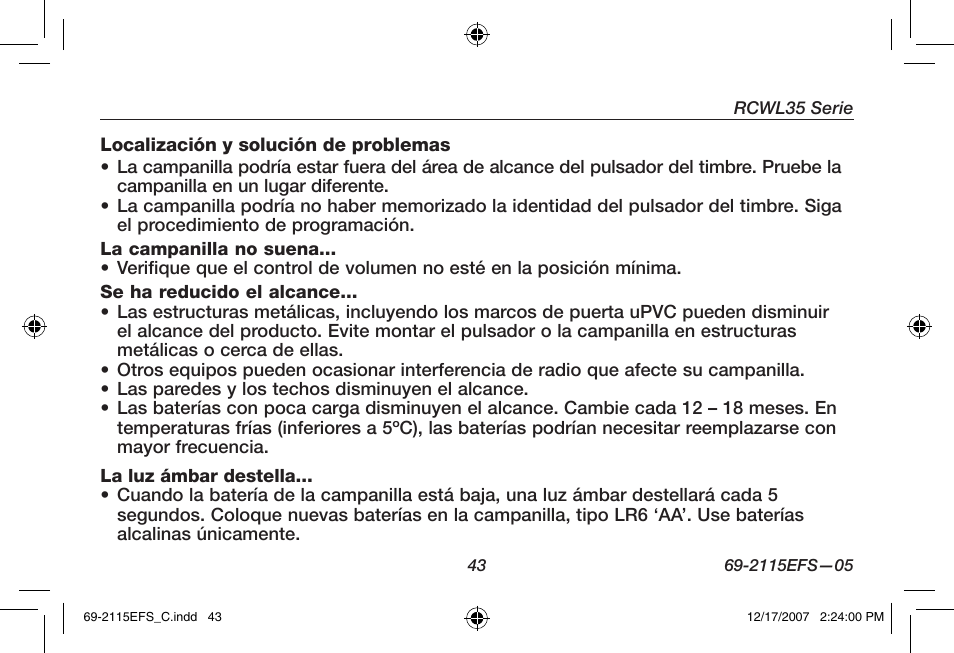 Honeywell RCWL35N User Manual | Page 45 / 48