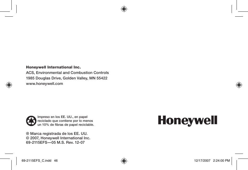 Honeywell RCWL35N User Manual | Page 48 / 48