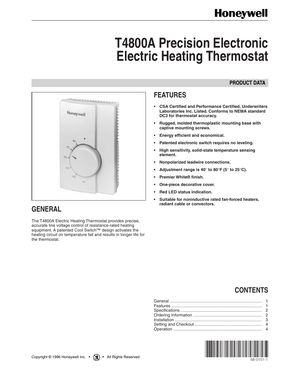 Honeywell T4800A User Manual | 4 pages