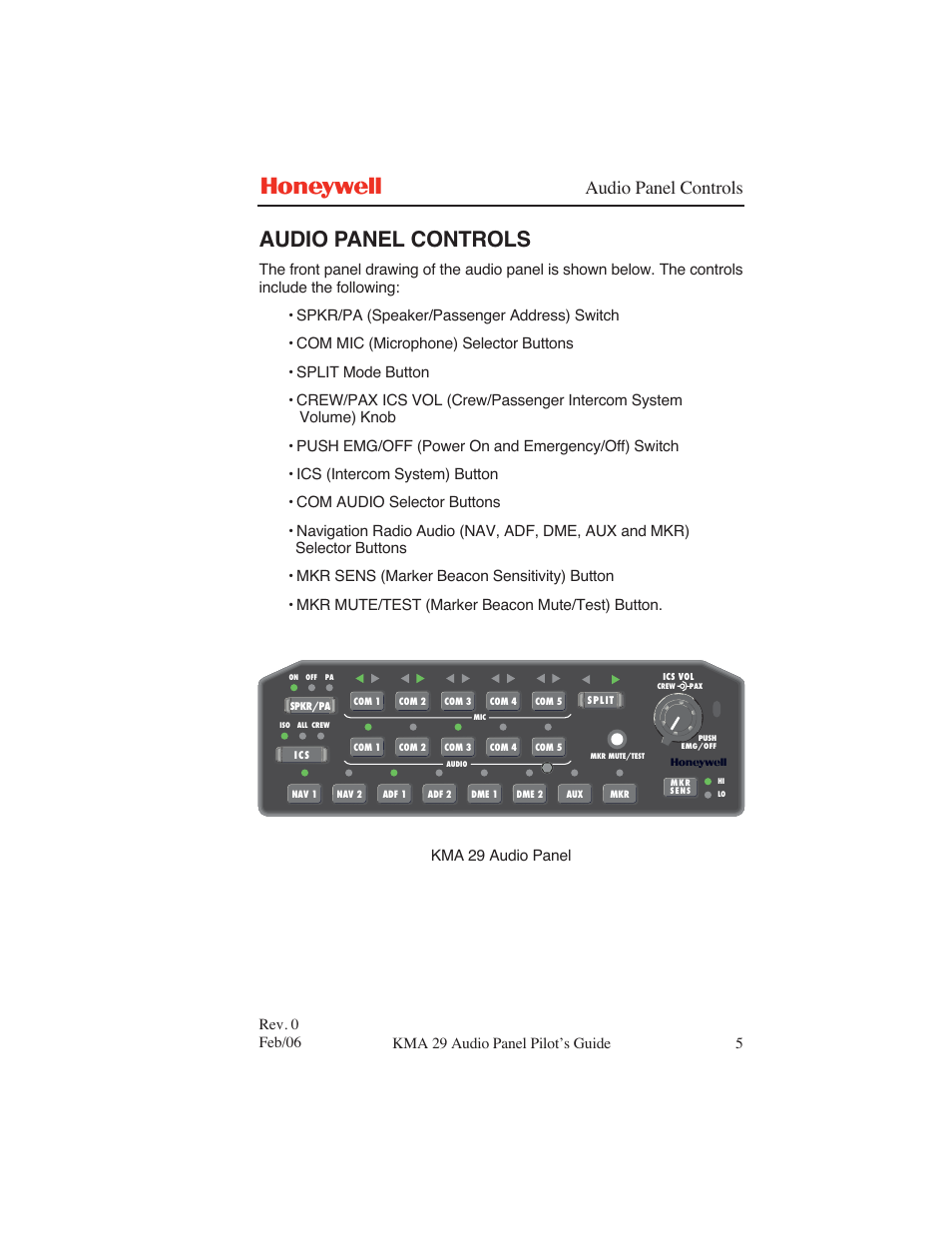 Audio panel controls | BendixKing KMA 29 User Manual | Page 11 / 26