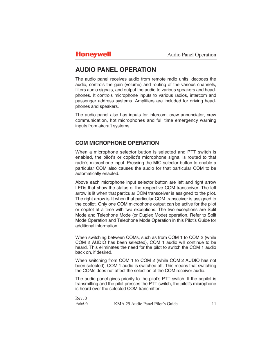 Audio panel operation | BendixKing KMA 29 User Manual | Page 17 / 26