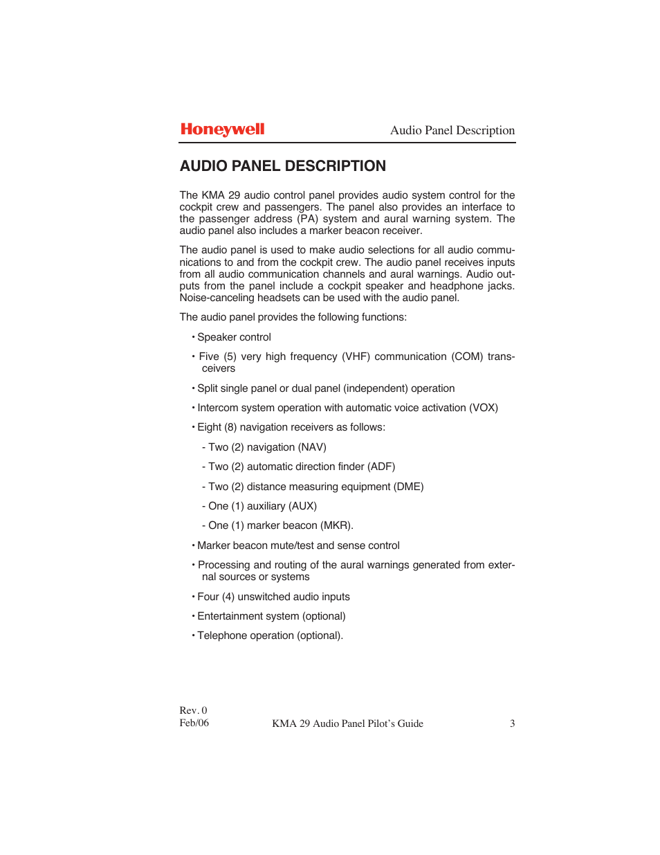 Audio panel description | BendixKing KMA 29 User Manual | Page 9 / 26