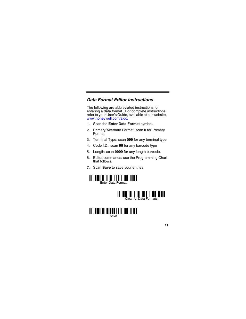Data format editor instructions | Honeywell 4820 User Manual | Page 12 / 22