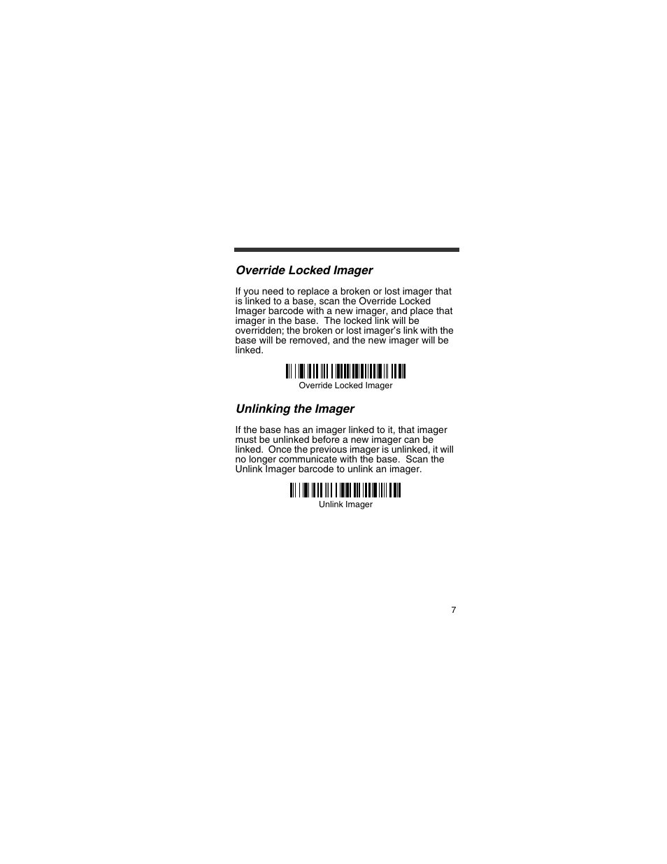 Override locked imager, Unlinking the imager | Honeywell 4820 User Manual | Page 8 / 22