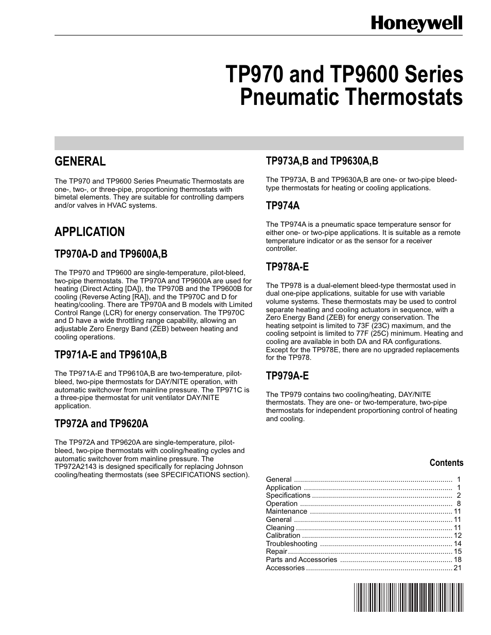 Honeywell TP9600 User Manual | 24 pages