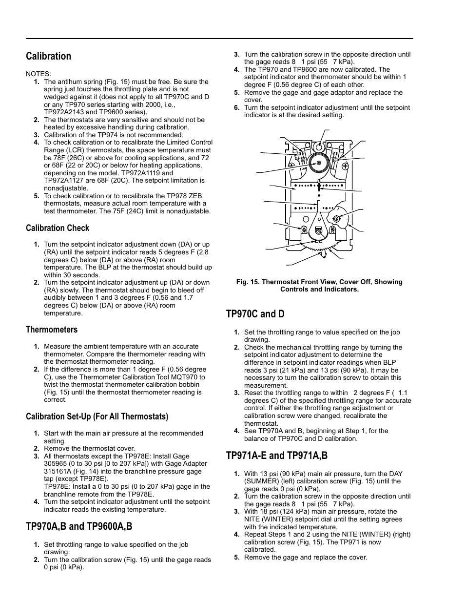 Calibration, Troubleshooting, Tp970c and d | Calibration check, Thermometers, Calibration set-up (for all thermostats) | Honeywell TP9600 User Manual | Page 12 / 24