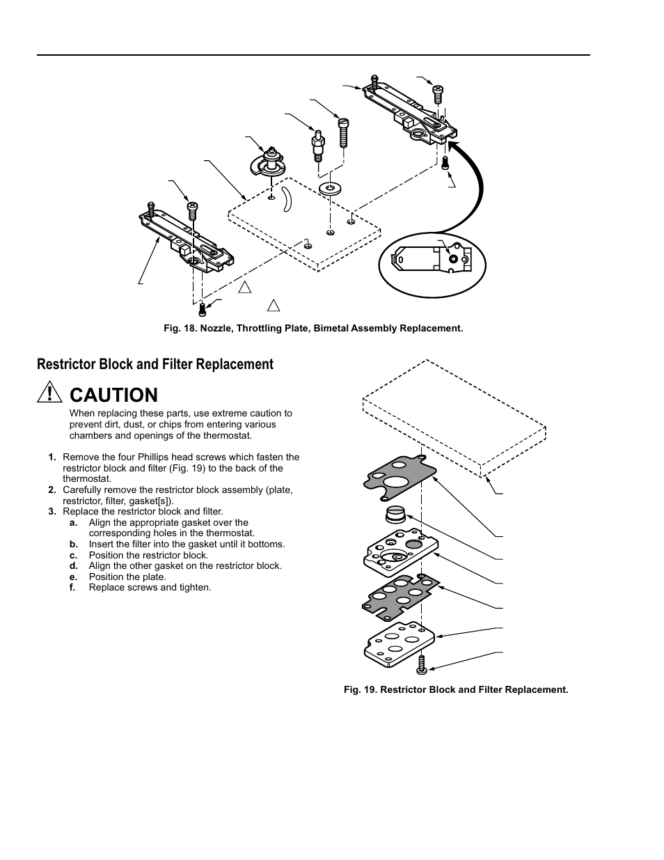Caution, Restrictor block and filter replacement | Honeywell TP9600 User Manual | Page 16 / 24