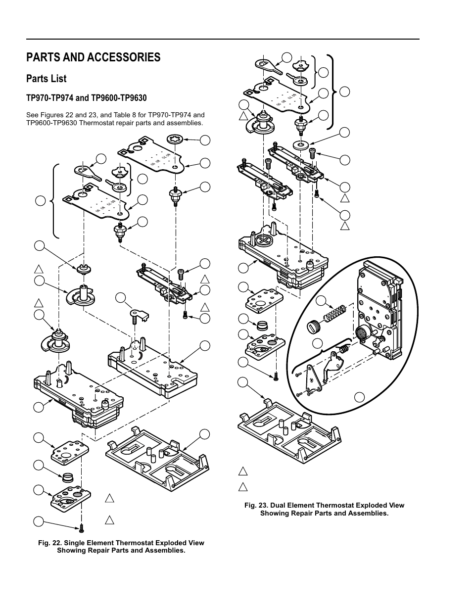 Parts and accessories, Accessories, Parts list | Honeywell TP9600 User Manual | Page 18 / 24