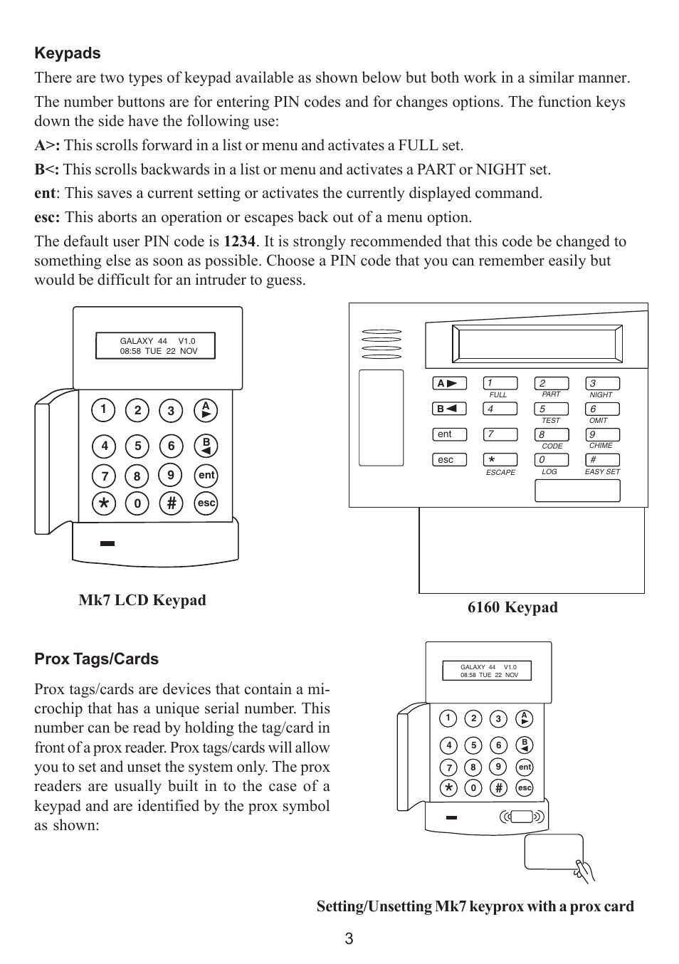 Keypads, Prox tags/cards, Keypads prox tags/cards | Honeywell GALAXY 16103 User Manual | Page 7 / 18