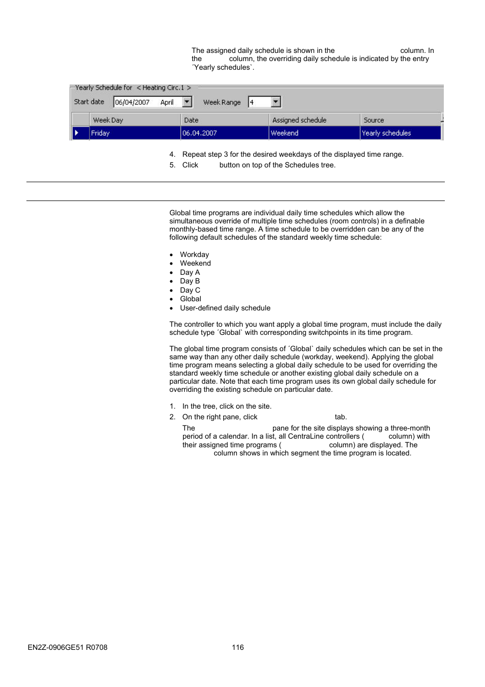 10btttime programs, Global time programs | Honeywell EN2Z-0906GE51 R0708 User Manual | Page 116 / 160