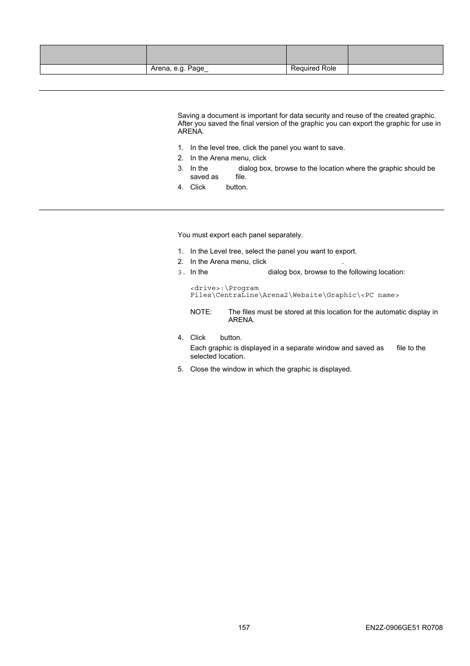 101bcreating links, 105bsave document, 106bexport arena graphic | Save document, Export arena graphic | Honeywell EN2Z-0906GE51 R0708 User Manual | Page 157 / 160
