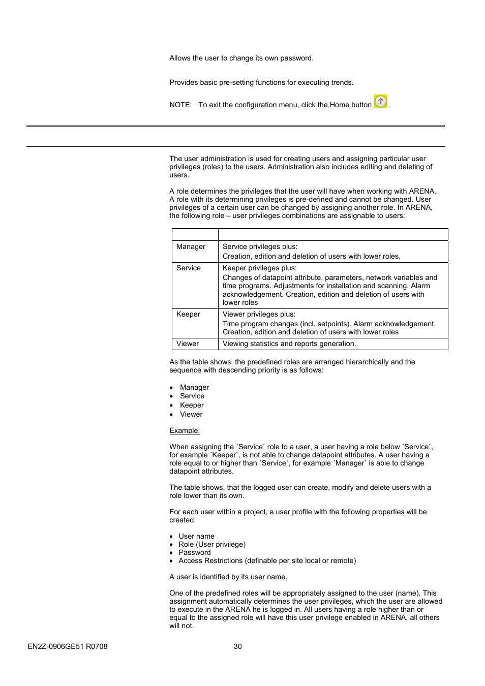User administration | Honeywell EN2Z-0906GE51 R0708 User Manual | Page 30 / 160