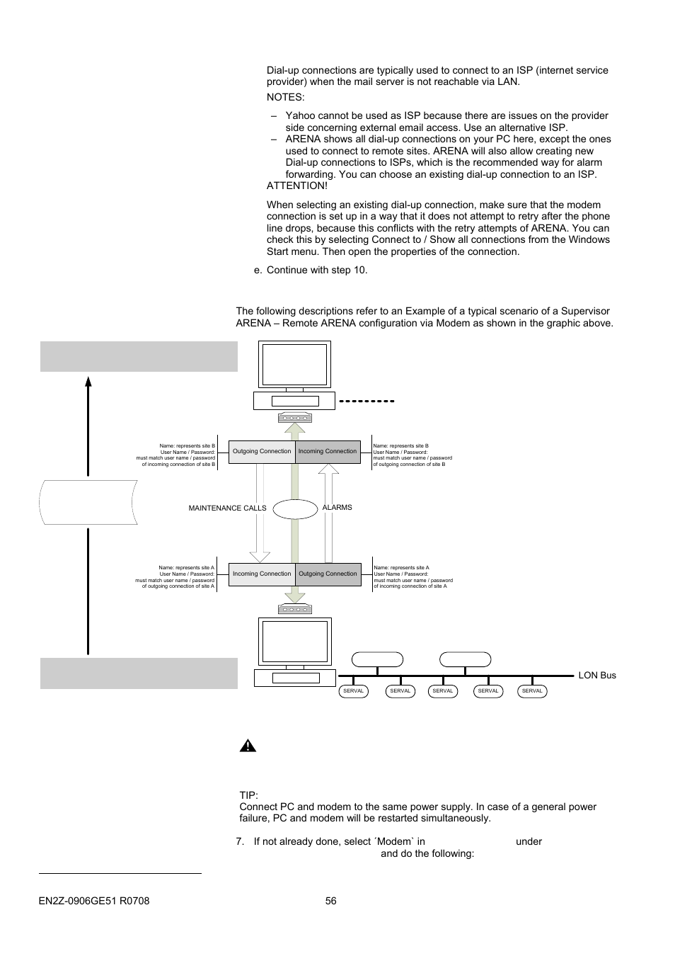 Caution, Monitoring (home) site (a) remote site (b) | Honeywell EN2Z-0906GE51 R0708 User Manual | Page 56 / 160
