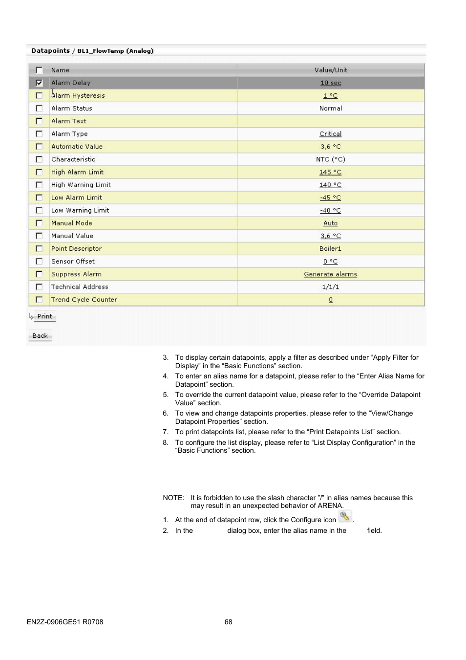 57bchange password, Enter alias name for datapoint | Honeywell EN2Z-0906GE51 R0708 User Manual | Page 68 / 160