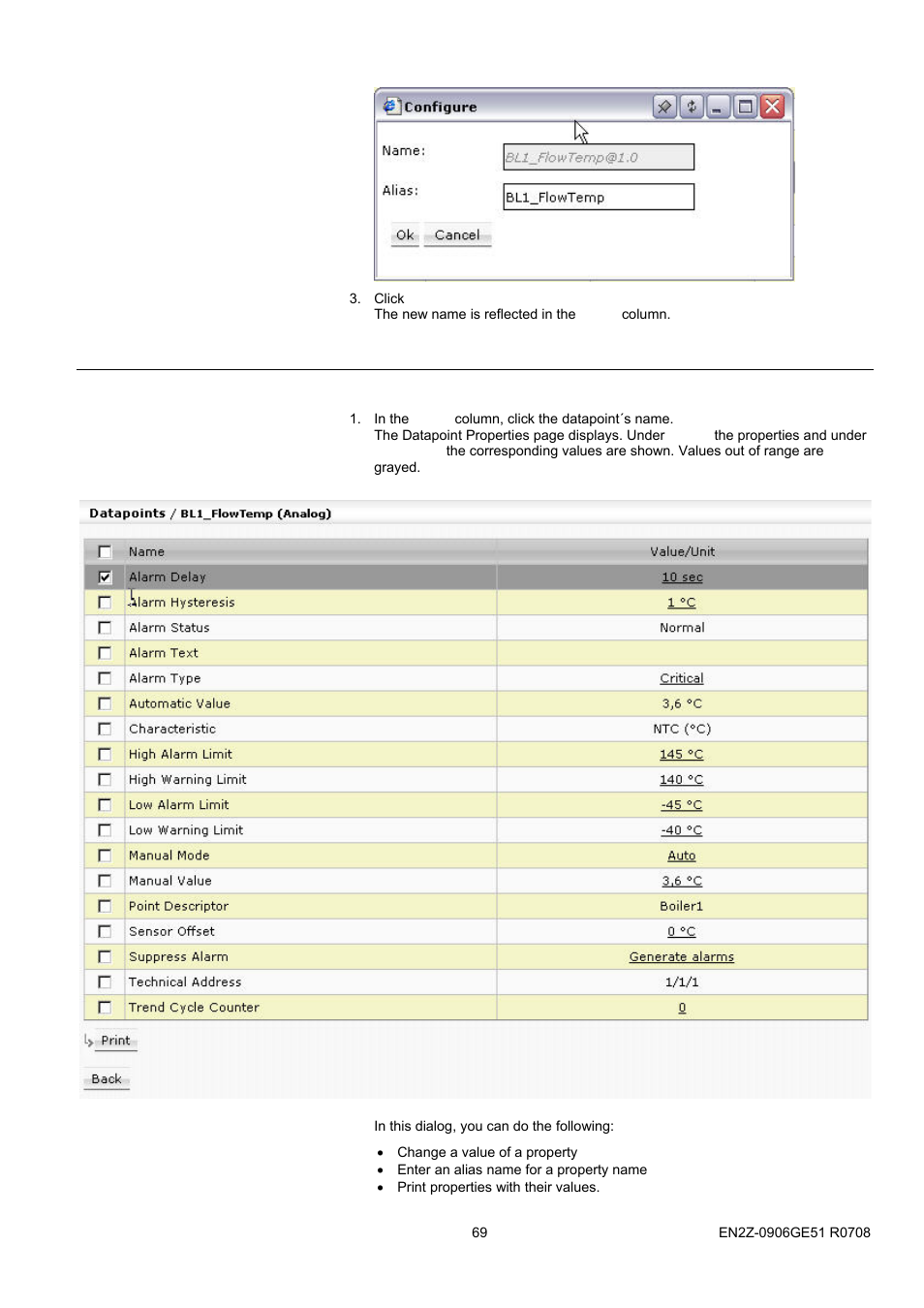 58bcreating local site, View/change datapoint properties | Honeywell EN2Z-0906GE51 R0708 User Manual | Page 69 / 160