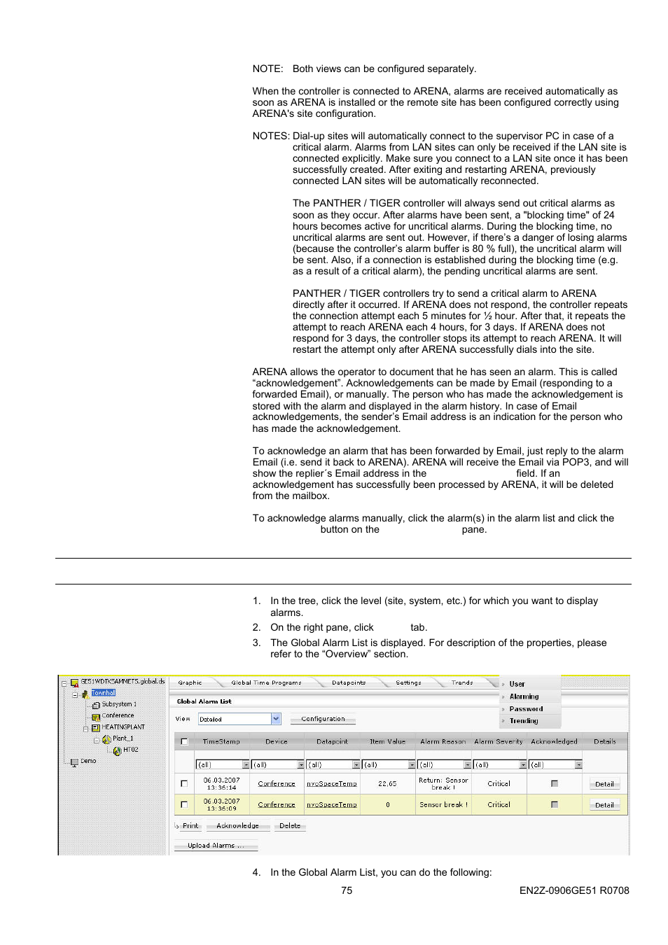 38boverview, Show global alarm list | Honeywell EN2Z-0906GE51 R0708 User Manual | Page 75 / 160