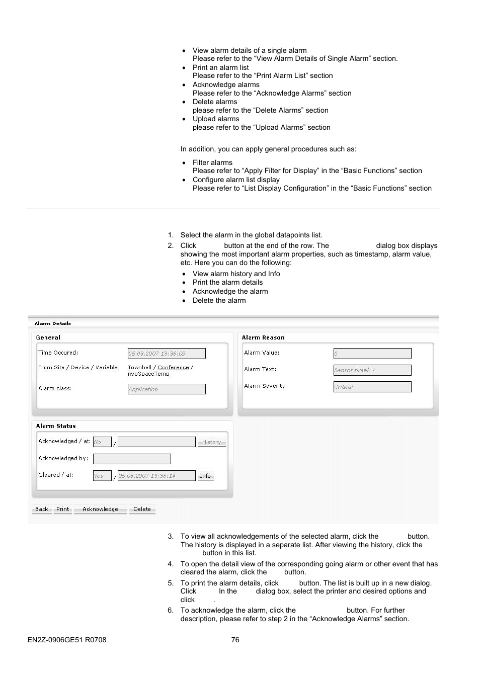 62benter alias name for datapoint, View alarm details of single alarm | Honeywell EN2Z-0906GE51 R0708 User Manual | Page 76 / 160