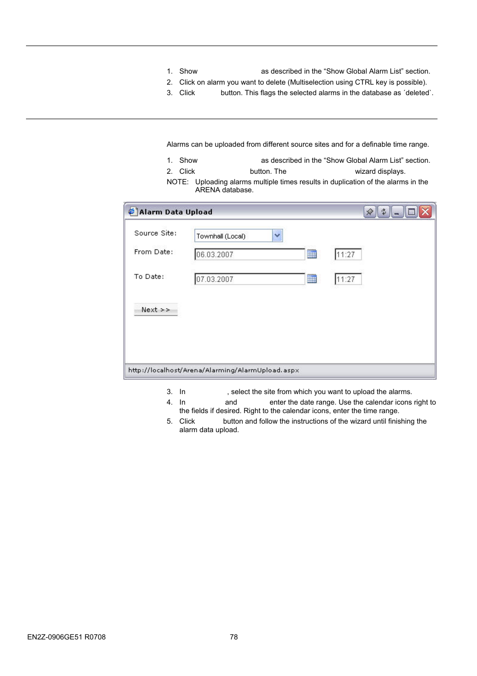 65bshow datapoints in manual override, 66bprint datapoints list, Delete alarms | Upload alarms | Honeywell EN2Z-0906GE51 R0708 User Manual | Page 78 / 160