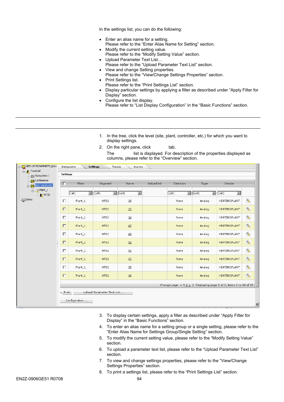 41boverview, Show settings list | Honeywell EN2Z-0906GE51 R0708 User Manual | Page 94 / 160