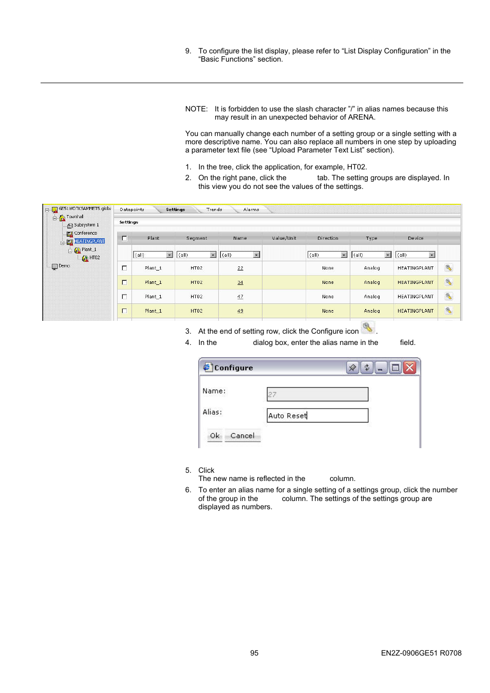 70bdelete alarms, Enter alias name for setting group/ single setting | Honeywell EN2Z-0906GE51 R0708 User Manual | Page 95 / 160