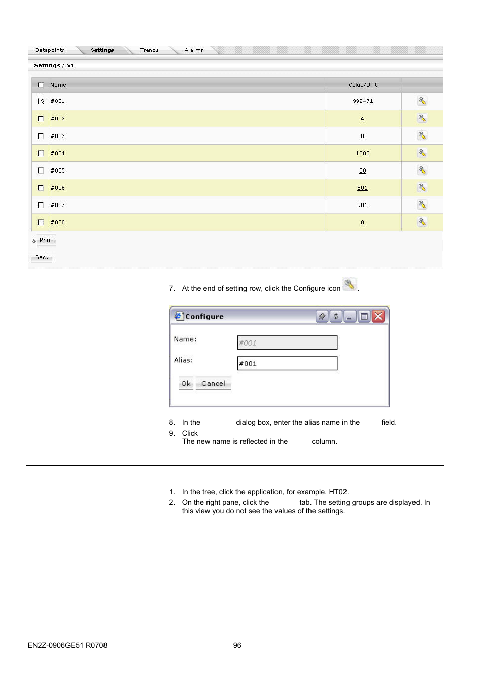 71bupload alarms, Modify setting value | Honeywell EN2Z-0906GE51 R0708 User Manual | Page 96 / 160