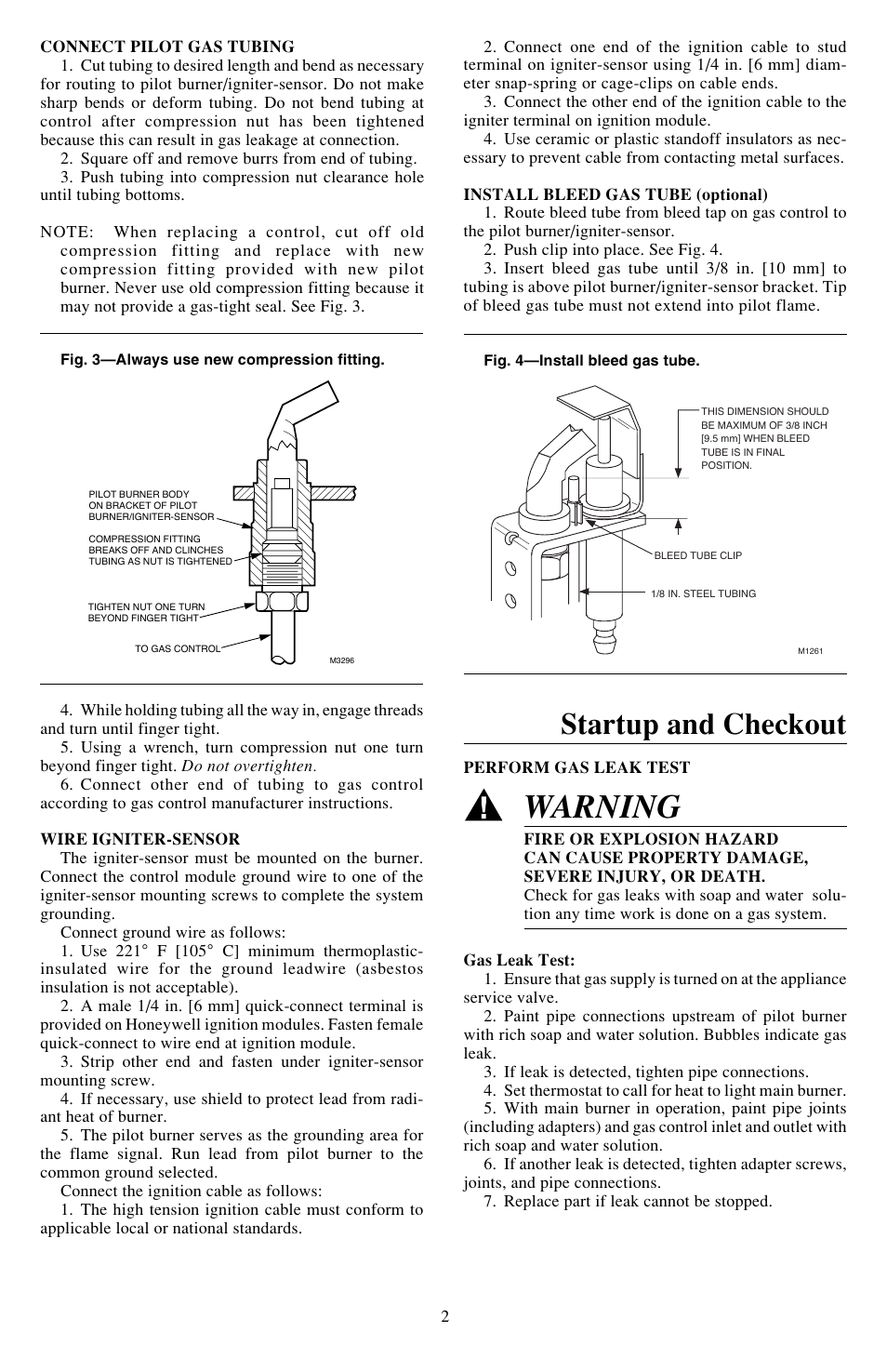 Warning, Startup and checkout | Honeywell Q348A User Manual | Page 2 / 4