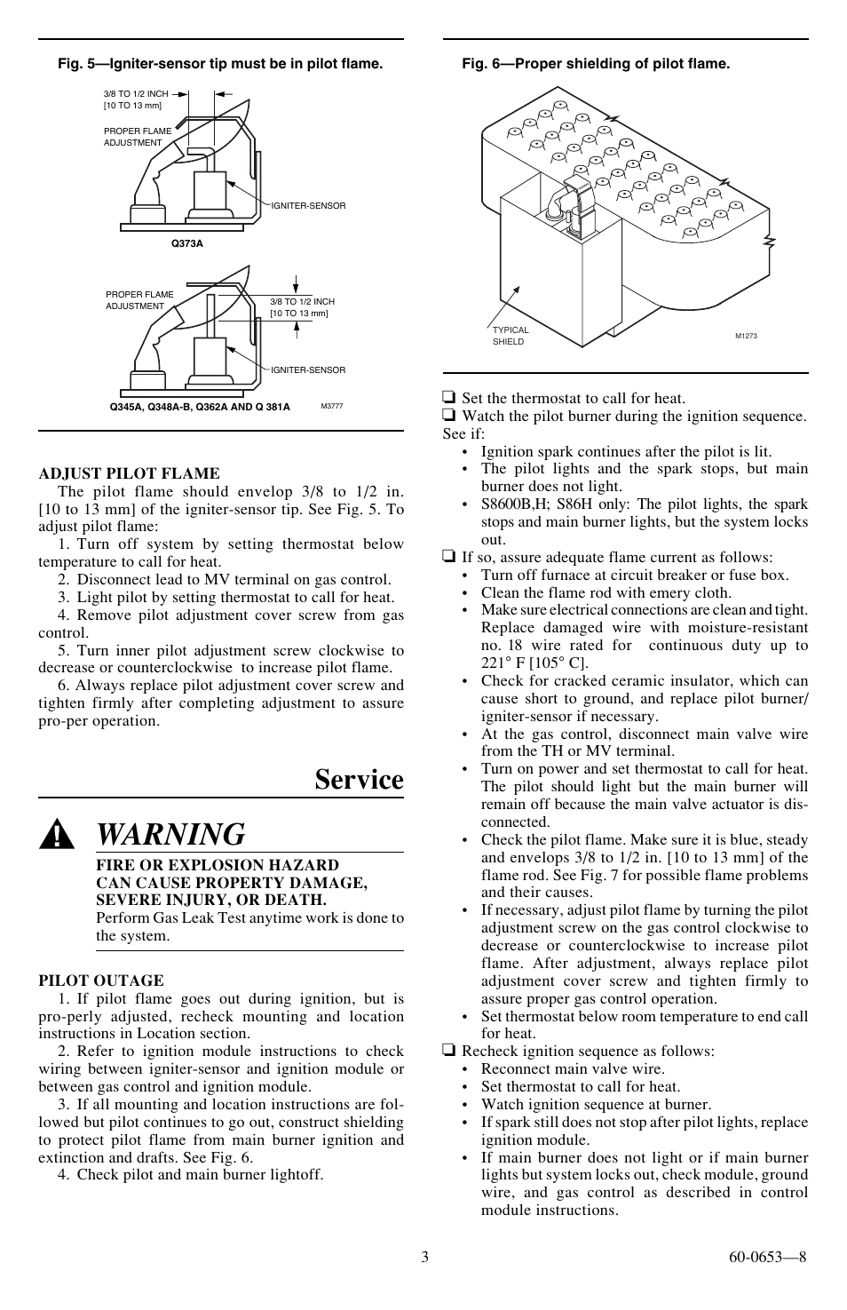 Warning, Service | Honeywell Q348A User Manual | Page 3 / 4