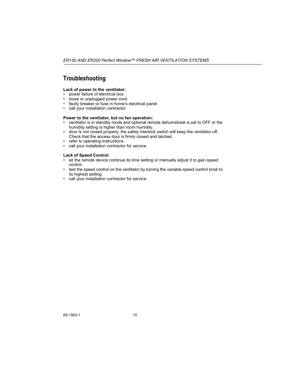 Troubleshooting | Honeywell PERFECT WINDOW ER150C User Manual | Page 10 / 12
