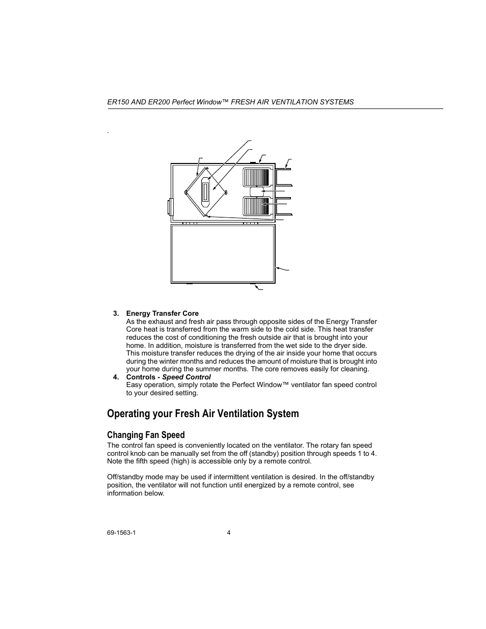Operating your fresh air ventilation system, Changing fan speed | Honeywell PERFECT WINDOW ER150C User Manual | Page 4 / 12