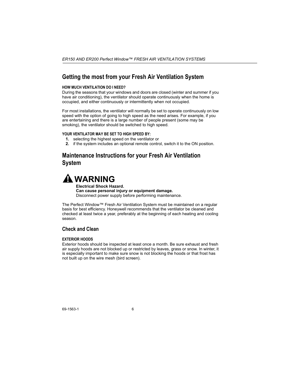 Warning | Honeywell PERFECT WINDOW ER150C User Manual | Page 6 / 12