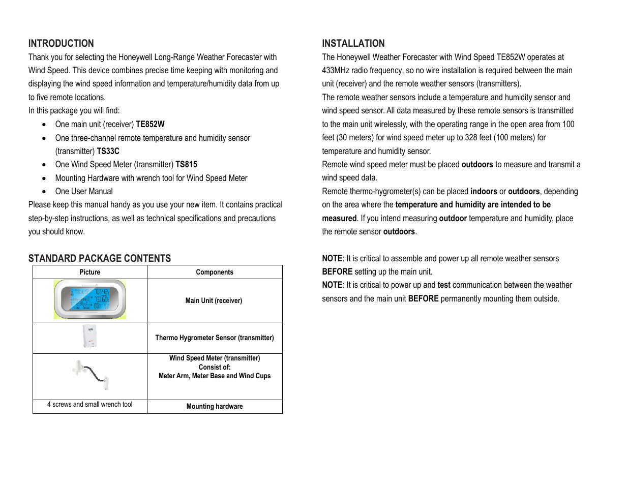 Honeywell TS815 User Manual | Page 2 / 23