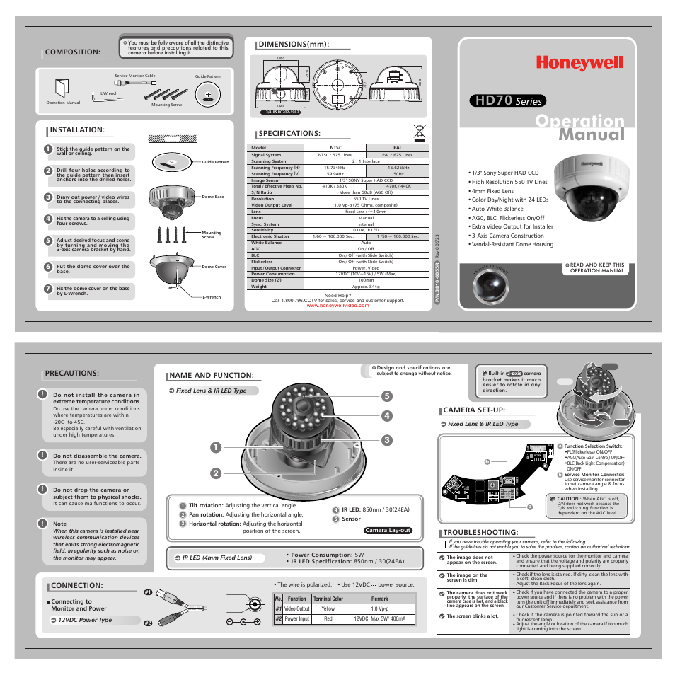 Honeywell HD70 User Manual | 1 page