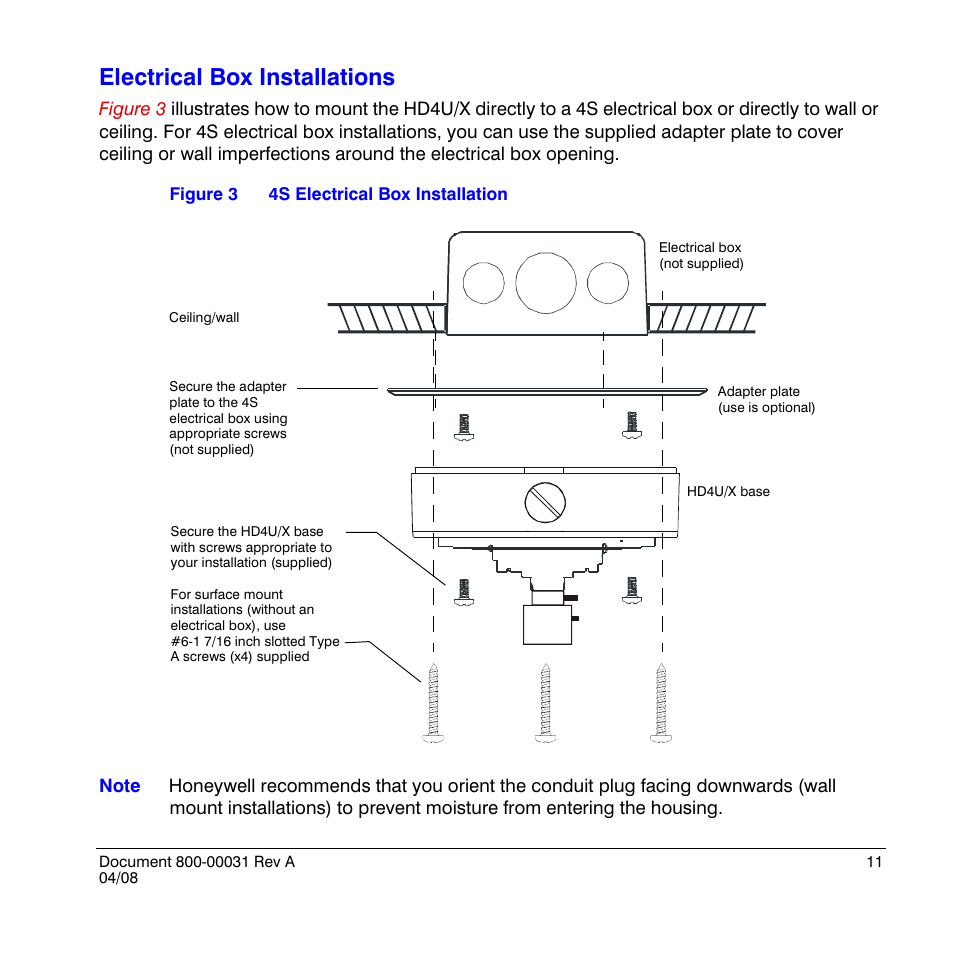 Electrical box installations | Honeywell HD4UX User Manual | Page 11 / 32