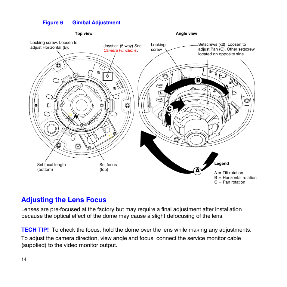 Adjusting the lens focus, Ab c | Honeywell HD4UX User Manual | Page 14 / 32