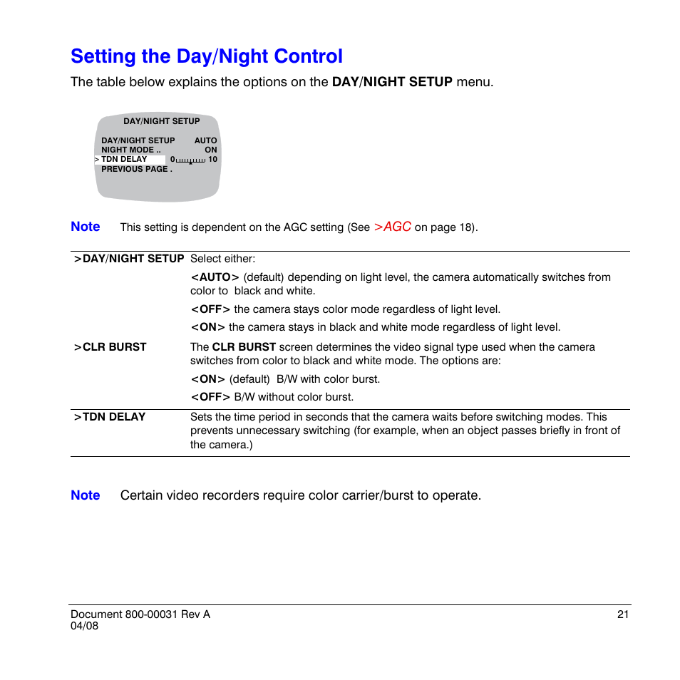 Setting the day/night control | Honeywell HD4UX User Manual | Page 21 / 32