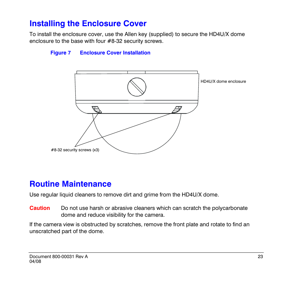 Installing the enclosure cover, Routine maintenance, Installing the enclosure cover routine maintenance | Honeywell HD4UX User Manual | Page 23 / 32