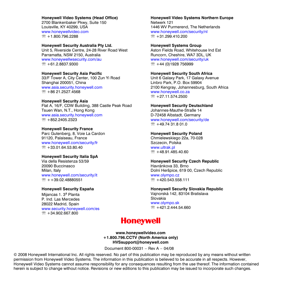 Honeywell HD4UX User Manual | Page 32 / 32