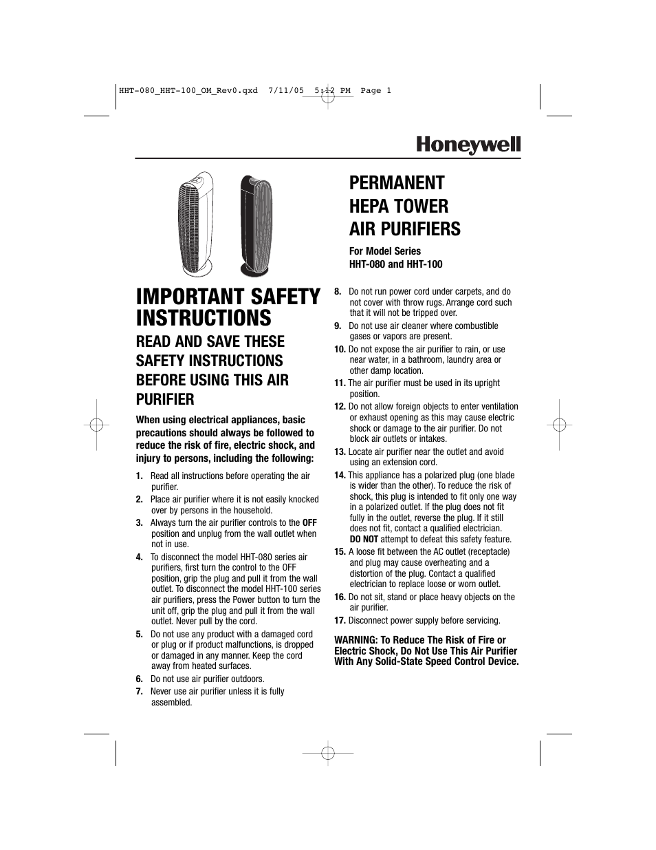 Honeywell HHT-100 User Manual | 20 pages