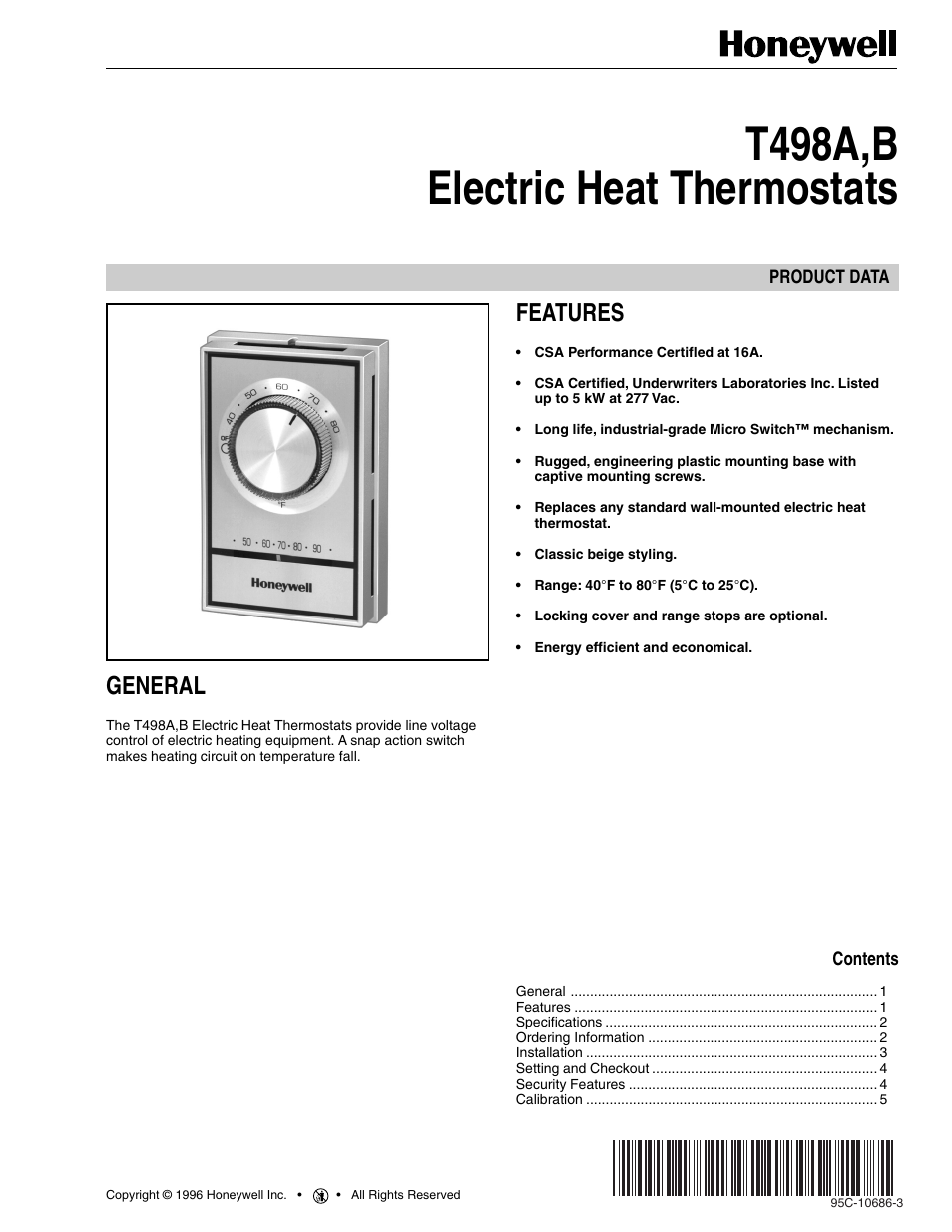 Honeywell T498A User Manual | 8 pages