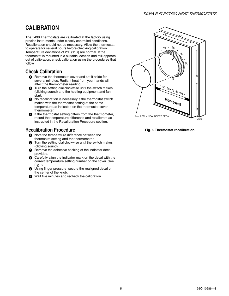Calibration, Check calibration, Recalibration procedure | Honeywell T498A User Manual | Page 5 / 8