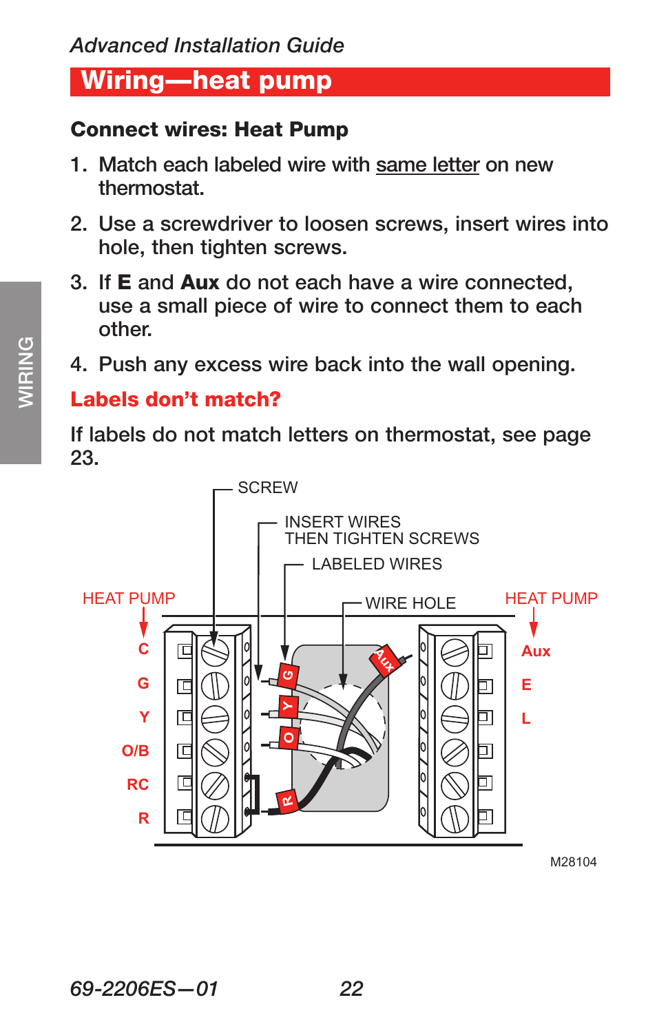 About your new thermostat, Wiring—heat pump | Honeywell RTH7600 User Manual | Page 24 / 60