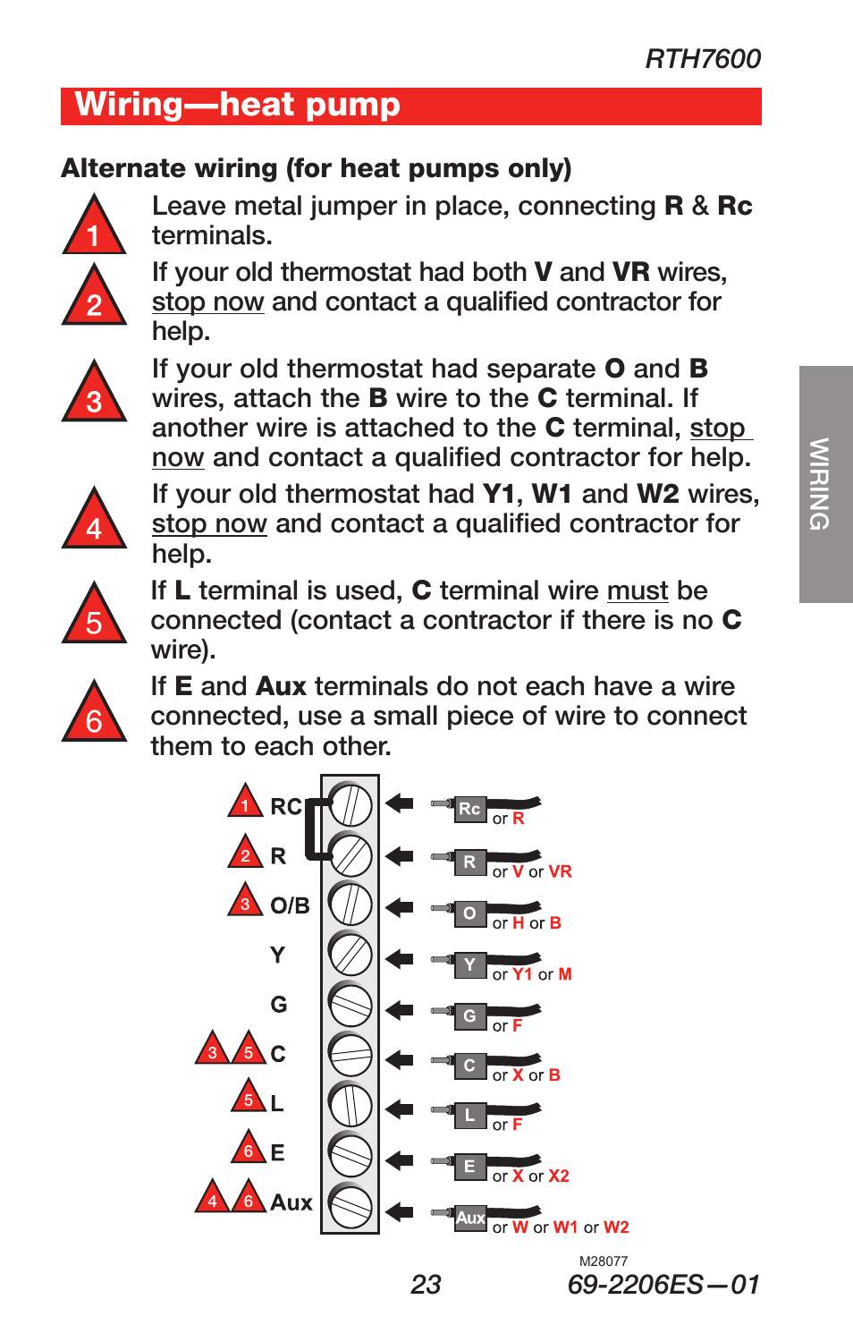 Wiring—heat pump | Honeywell RTH7600 User Manual | Page 25 / 60